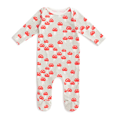 Winter Water Factory Footed Romper, Mushrooms Sage